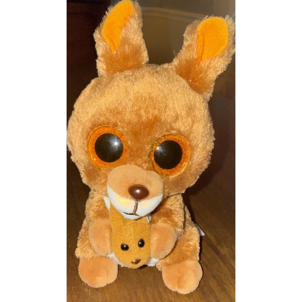 Ty Silk Beanie Boos Plush Kipper Kangaroo W/‎ Baby Brown & White 6" Sparkle Eyes